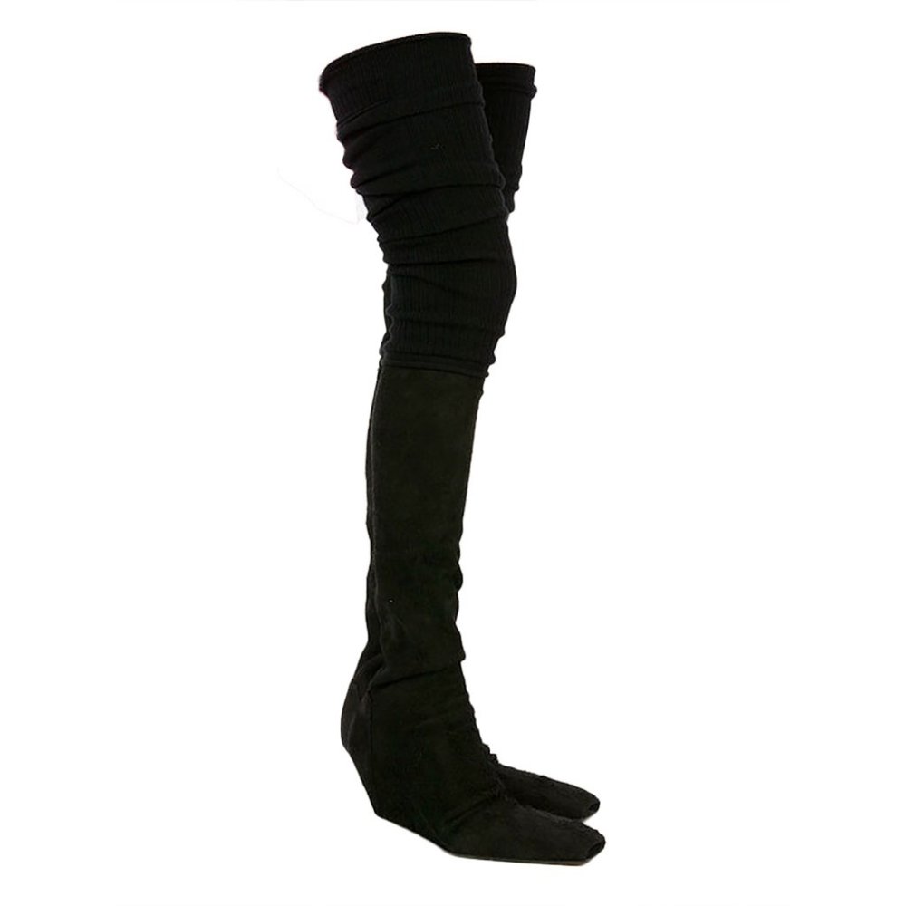 Rick Owens Women's 10cm Leather Stretch Thigh High Boot Silver Sock Black